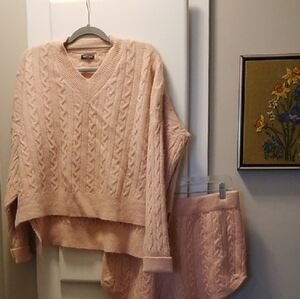 Nasty Gal Soft Pink V-Neck Cable Knit Sweater